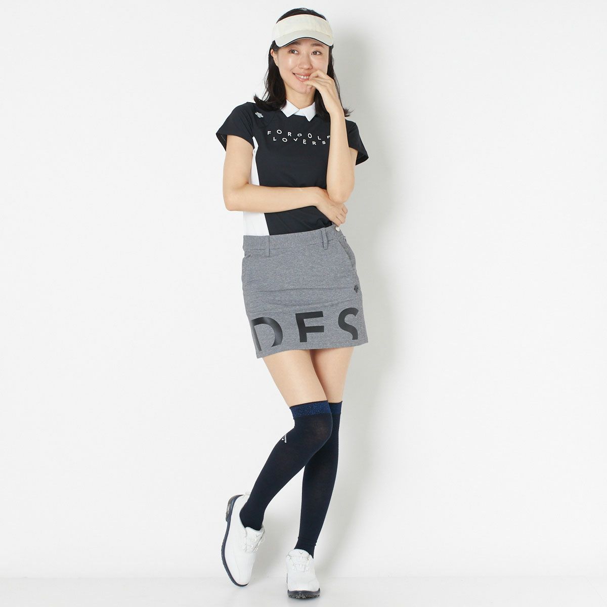 【OUTLET】【DESCENTE GOLF】リサイクルメランジ4WAYストレッチツイルロゴプリントスカート